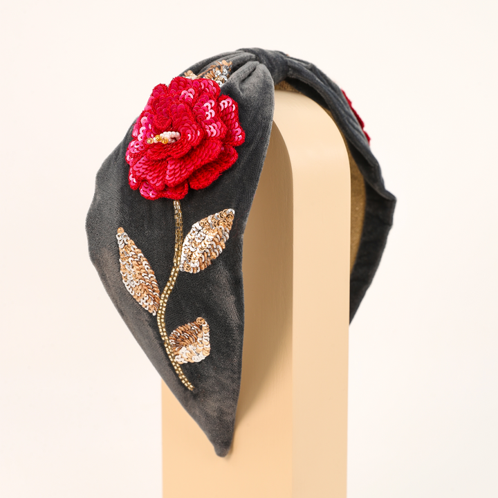 Embroidered Headband Zinnia Flower