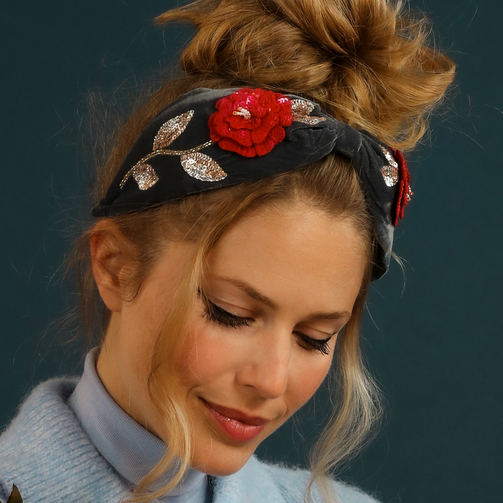 Embroidered Headband Zinnia Flower