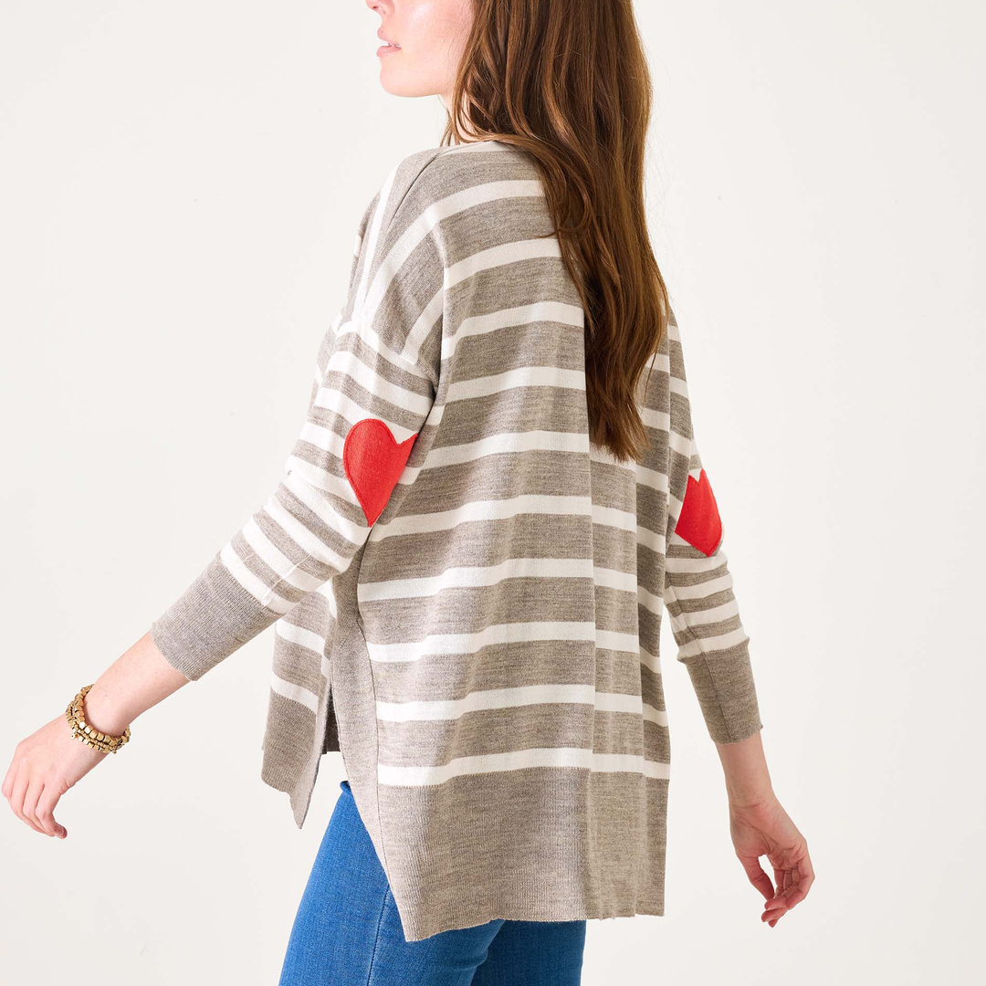 Amour Sweater Scarlet Heart Patch Driftwood Stripe O/S