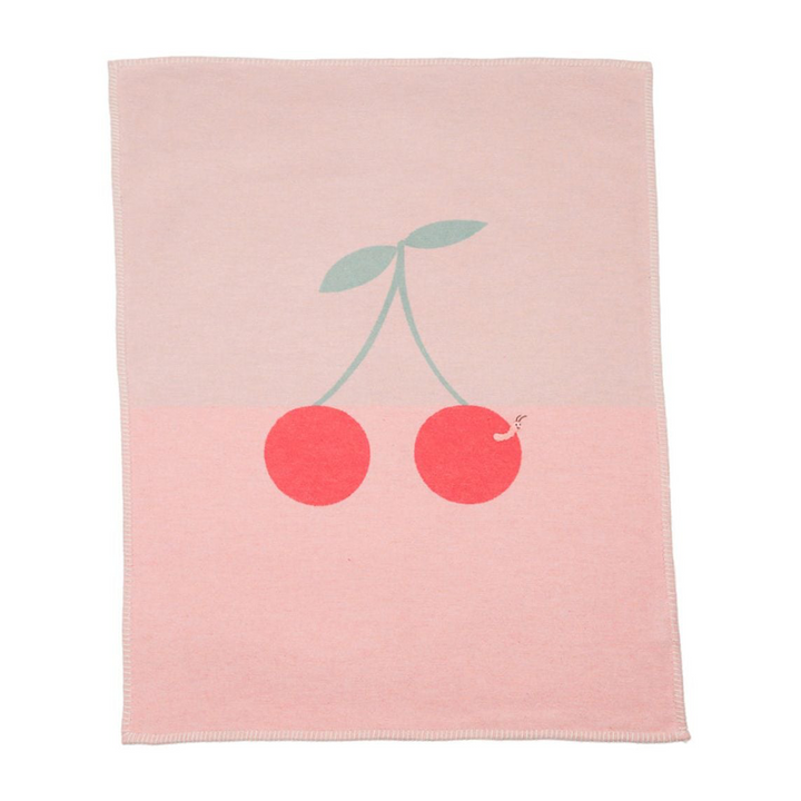 Lili Baby Blanket Cherries With Embroidered Worm 25.5" x 35"