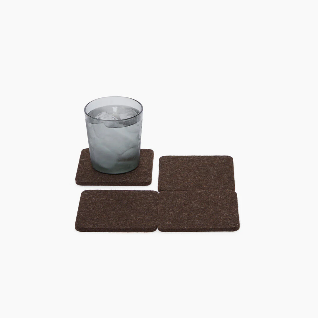 Set of Four Felt Square Coasters - Chocolate Solid