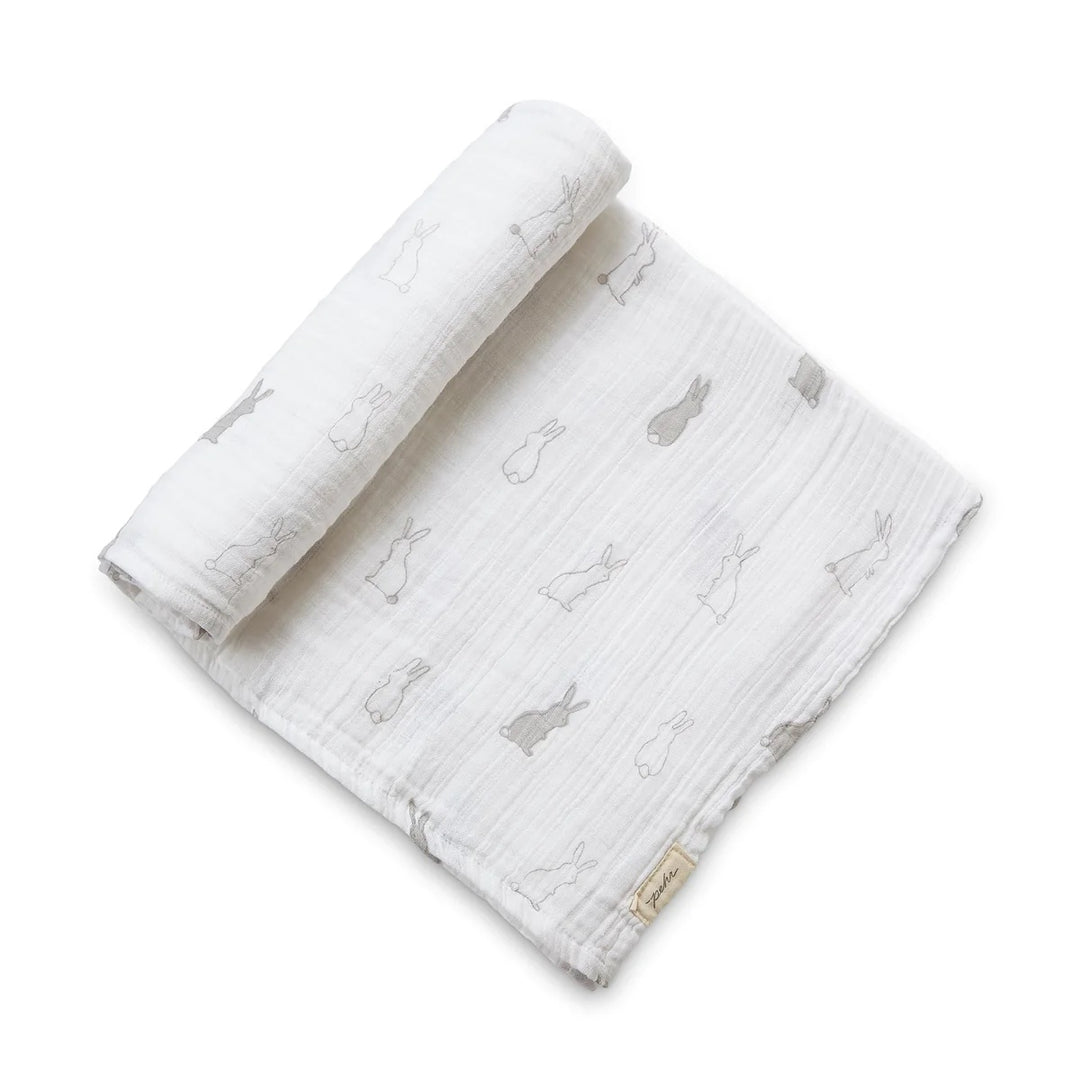 Organic Muslin Cotton Swaddle Bunny Hop By PEHR