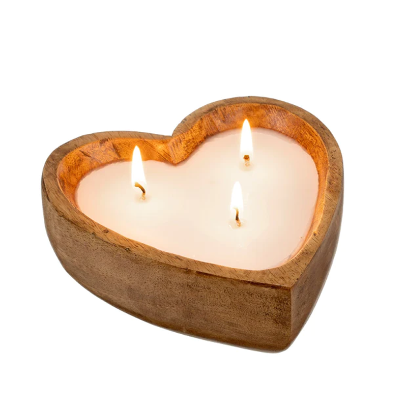 Wooden Heart Candle Eucalyptus Amber LG