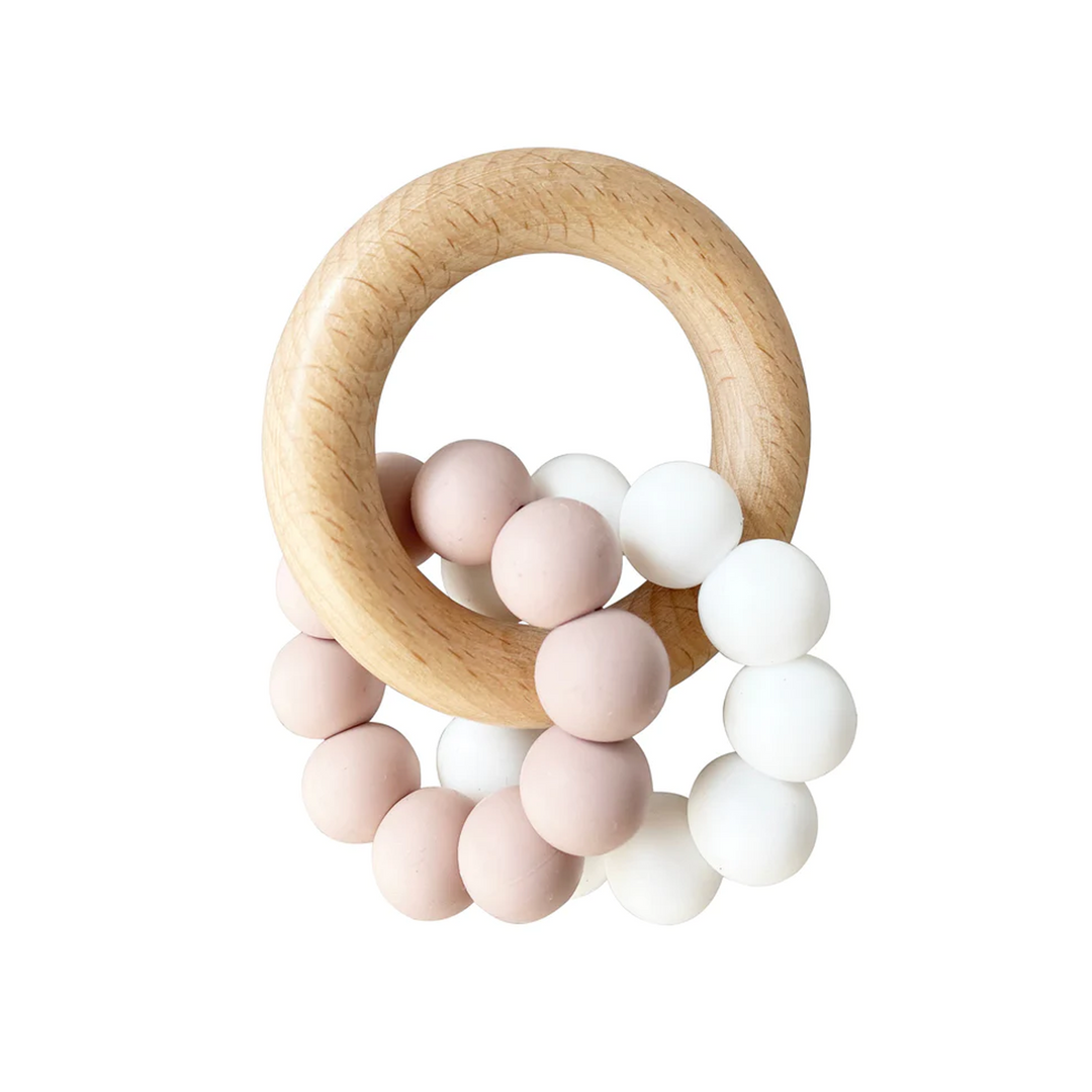 Double Silicone Teether Ring - Petal White
