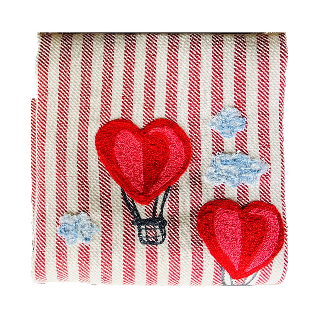 Hot Air Balloon Hearts Embroidered Dishtowel