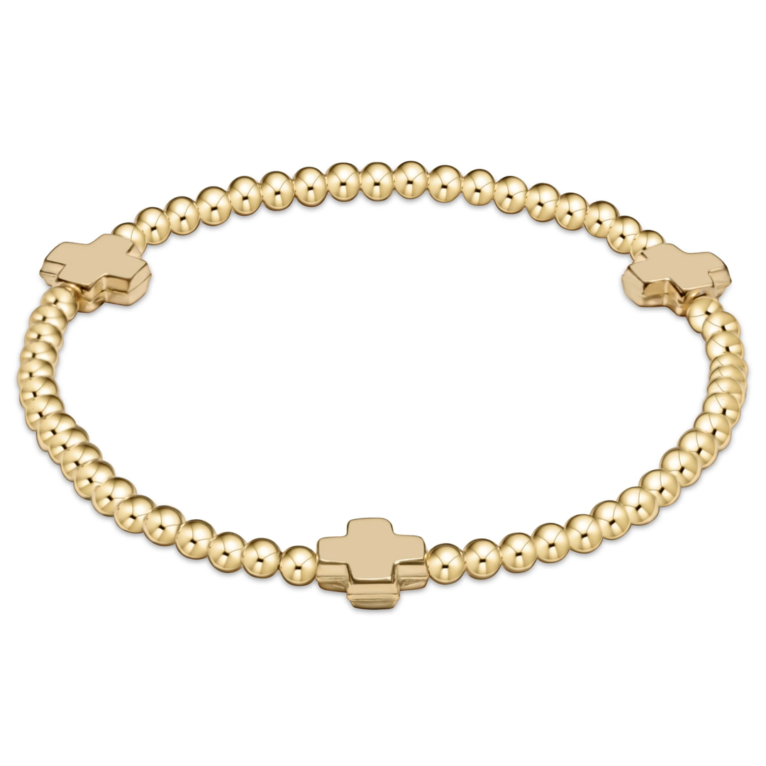 Signature Gold Cross 3MM Bead Bracelet