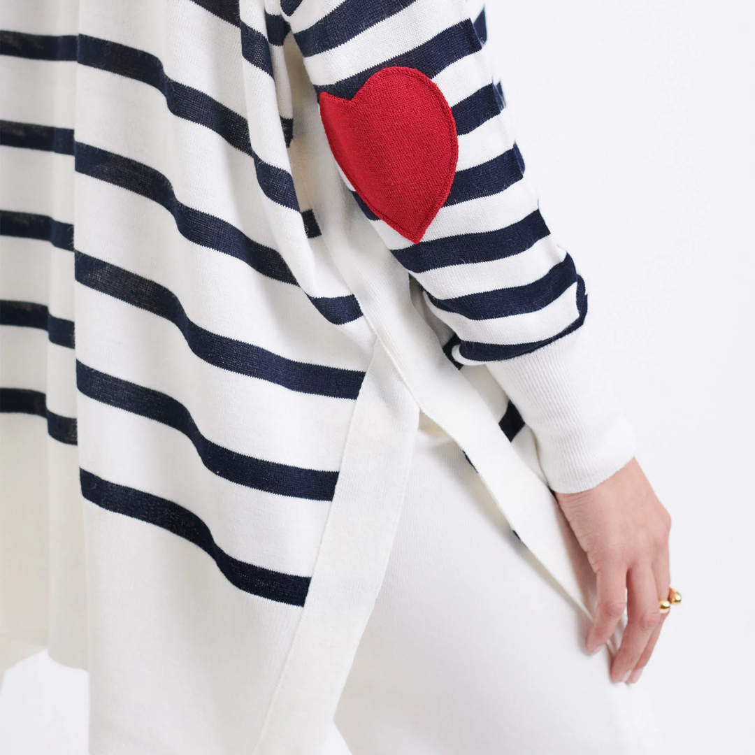 Amour Sweater Red Heart Patch Navy Stripe O/S