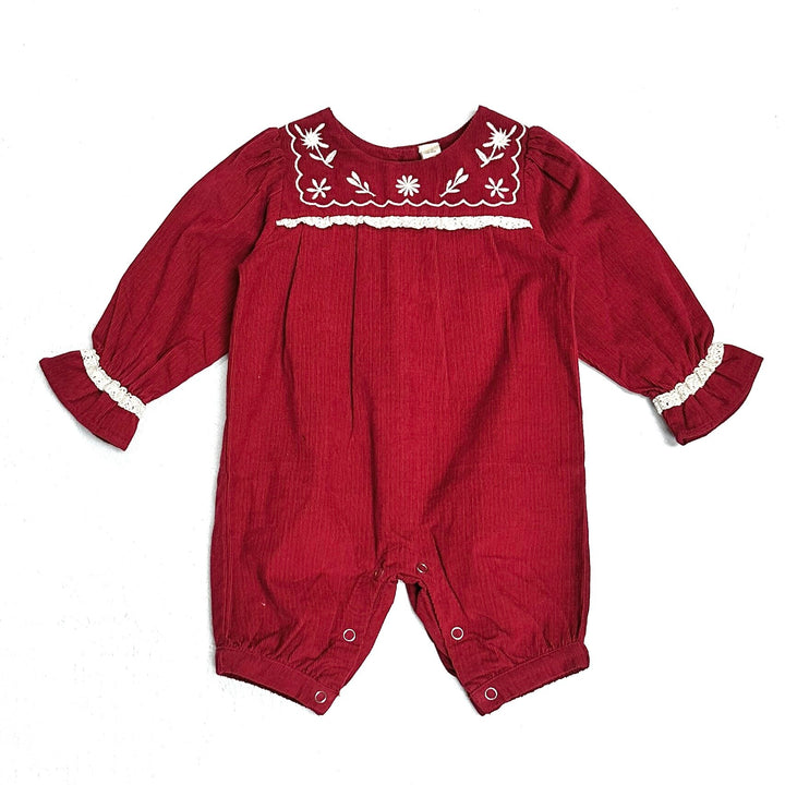 Embroidered Corduroy Jumpsuit Pinto Red