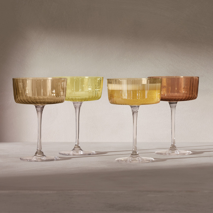 Amber Gem Champagne Coup Cocktail Glasses Set of Four