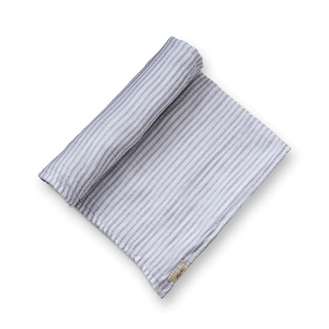 Organic Striped Muslin Swaddle in Pebble Gray By PEHR