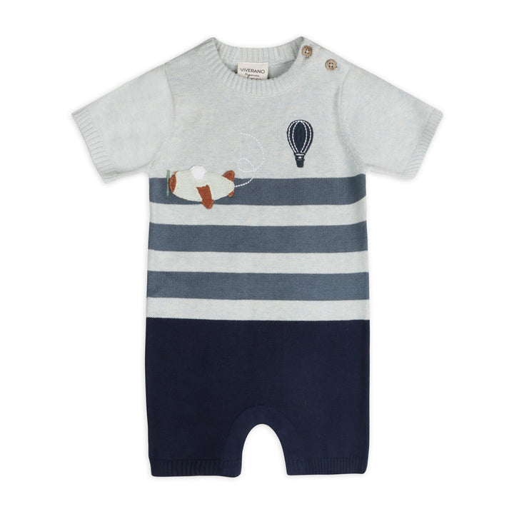 Organic Cotton Airplane Applique Knit Short Baby Romper