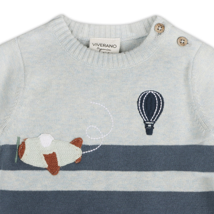 Organic Cotton Airplane Applique Knit Short Baby Romper