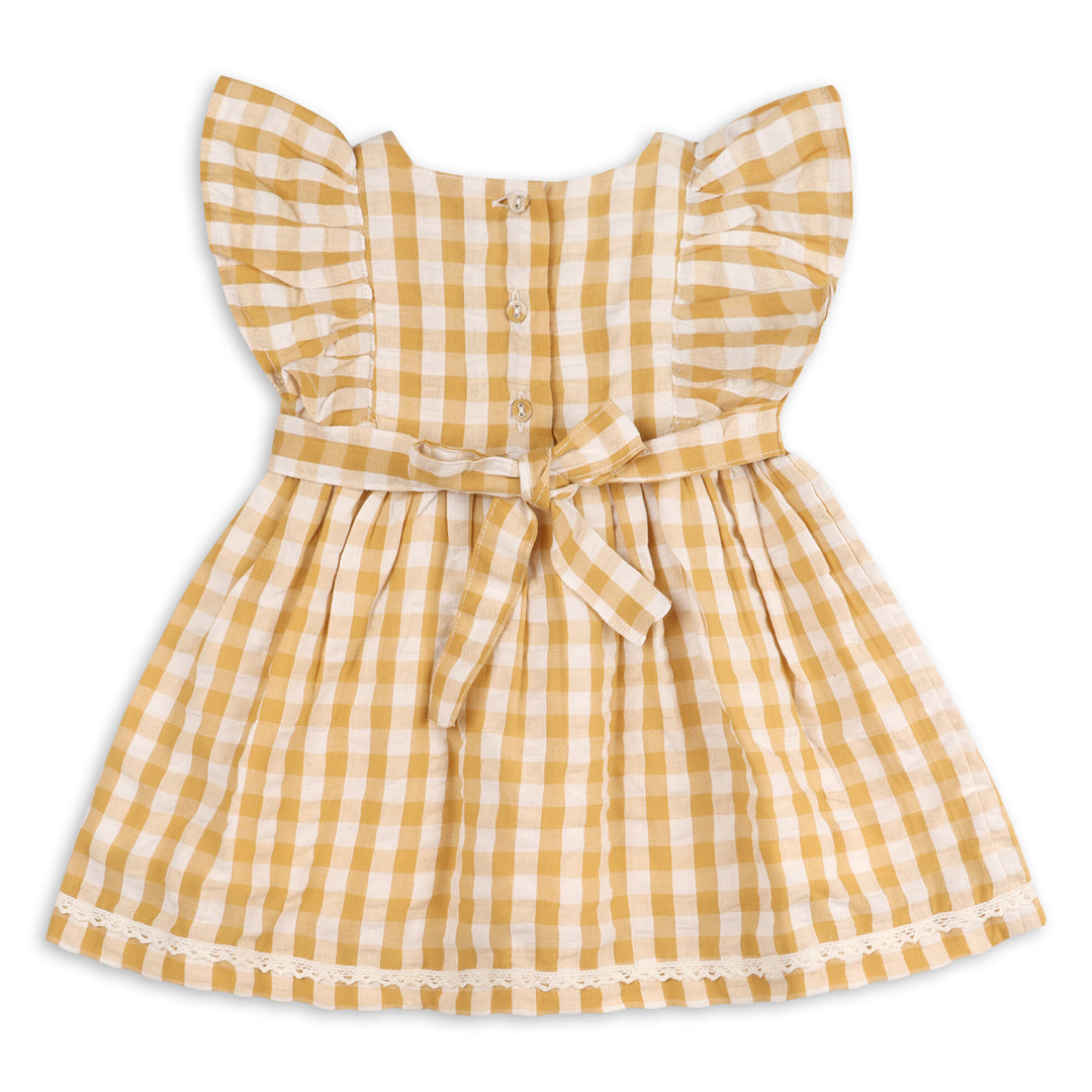 Organic Cotton Alina Hand-smocked Seersucker Gingham Baby Dress + Bloomer