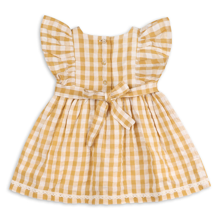 Organic Cotton Alina Hand-smocked Seersucker Gingham Baby Dress + Bloomer