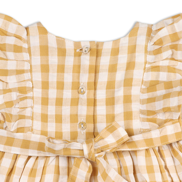 Organic Cotton Alina Hand-smocked Seersucker Gingham Baby Dress + Bloomer