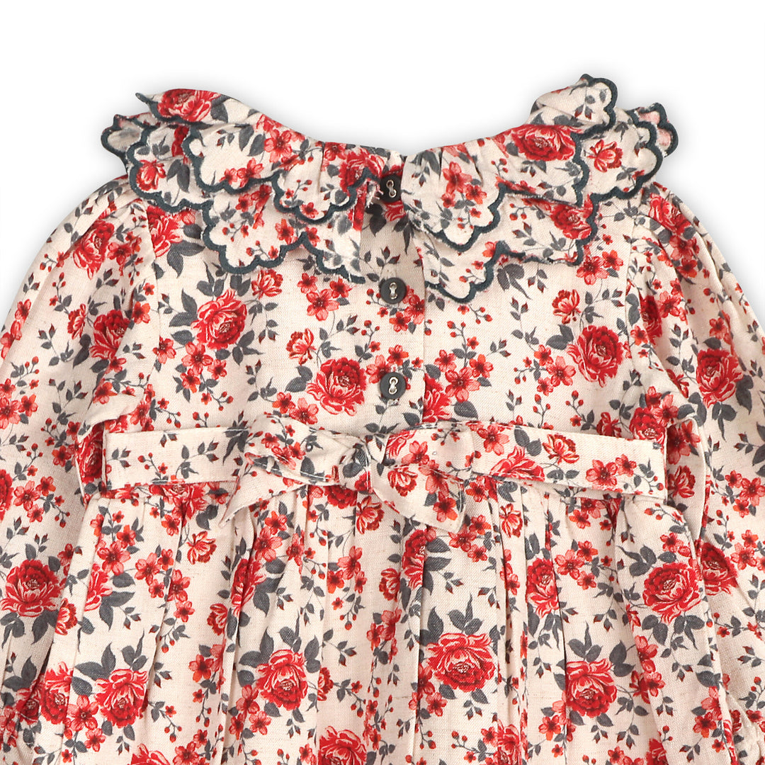 Linen Blend Amour Rose Floral Ruffle Baby Dress + Bloomer