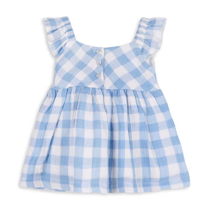 Organic Cotton Audrey Arctic Blue Gingham Baby Dress + Bloomer
