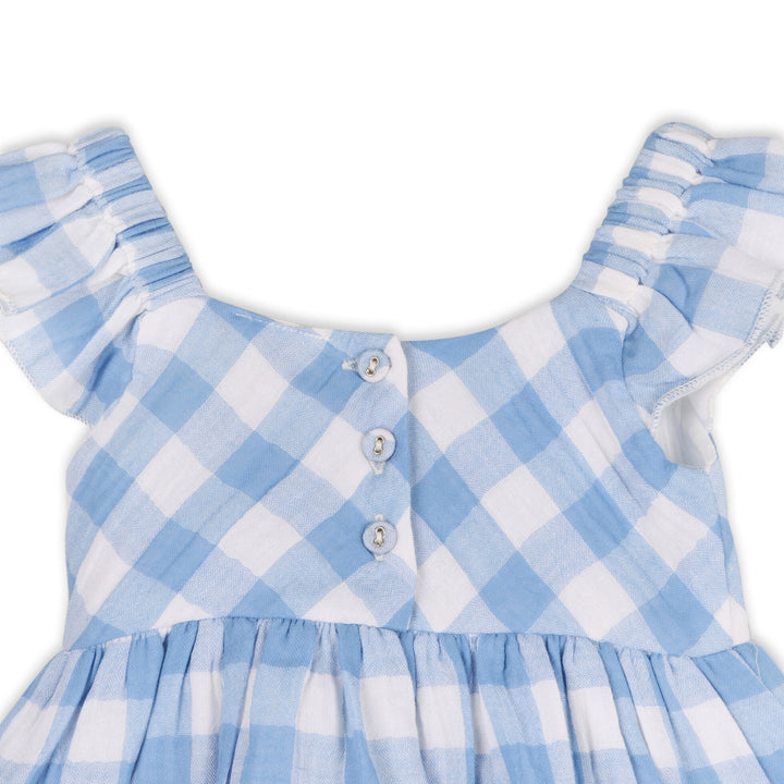 Organic Cotton Audrey Arctic Blue Gingham Baby Dress + Bloomer