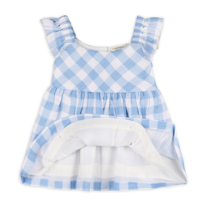 Organic Cotton Audrey Arctic Blue Gingham Baby Dress + Bloomer
