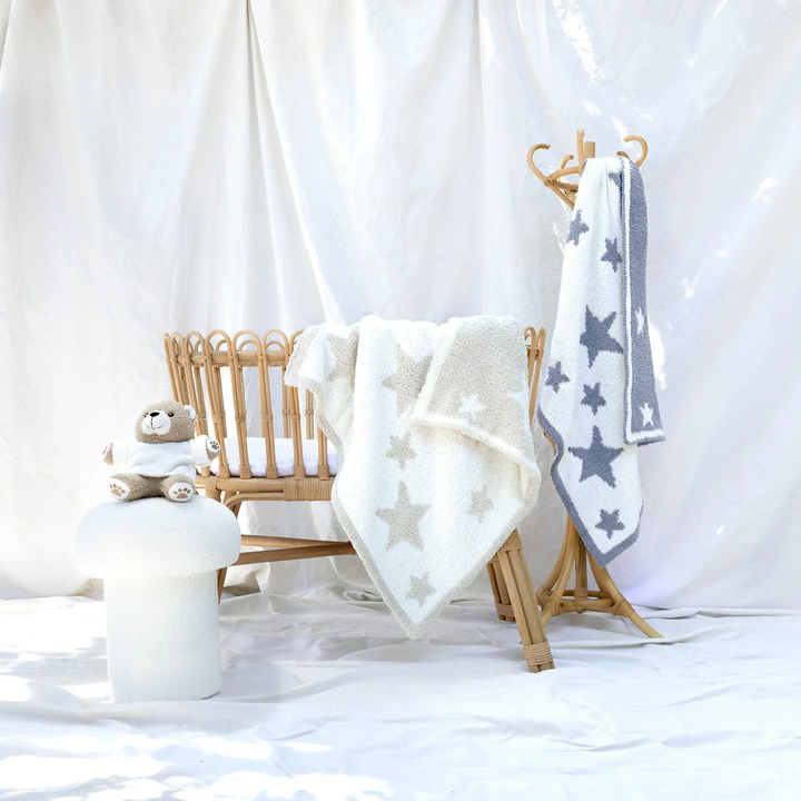 Baby Blanket Mini Stars Linen Creme