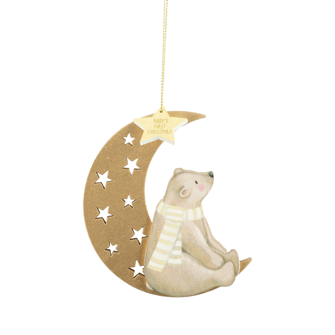 Bear Sitting On Crescent Moon With Star Ornament