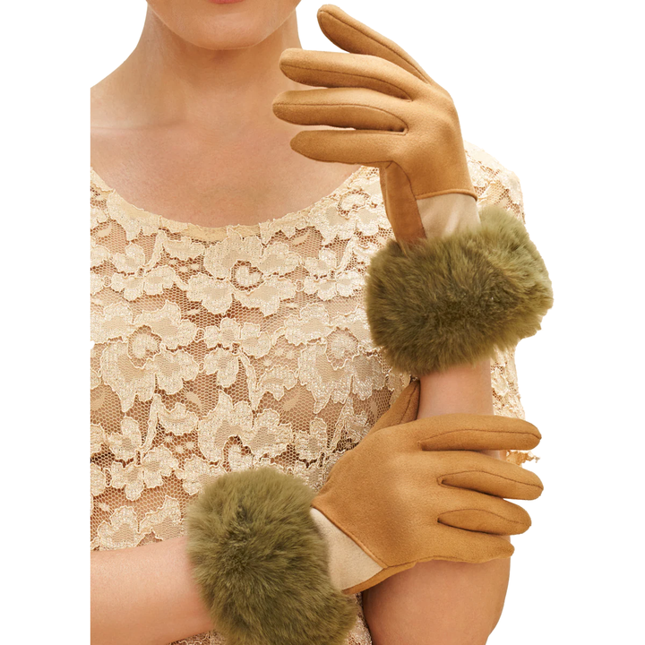 Bettina Two Tone Faux Fur Gloves - Sand
