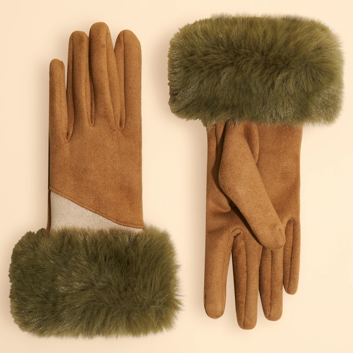 Bettina Two Tone Faux Fur Gloves - Sand