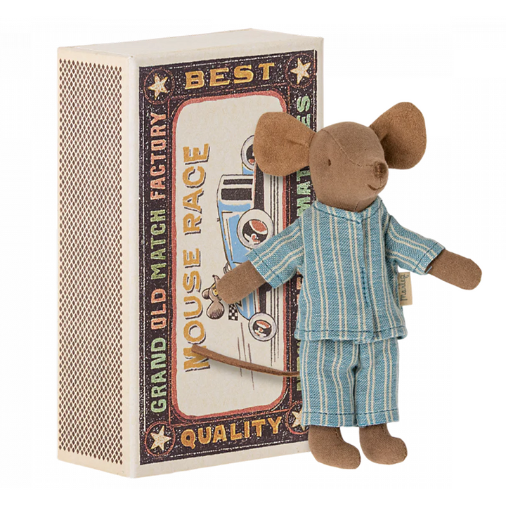 Maileg - Big Brother Mouse in Matchbox - Blue PJ