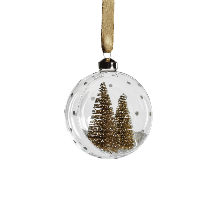 Clear Glass Ball With Gold Pine Trees Ornament