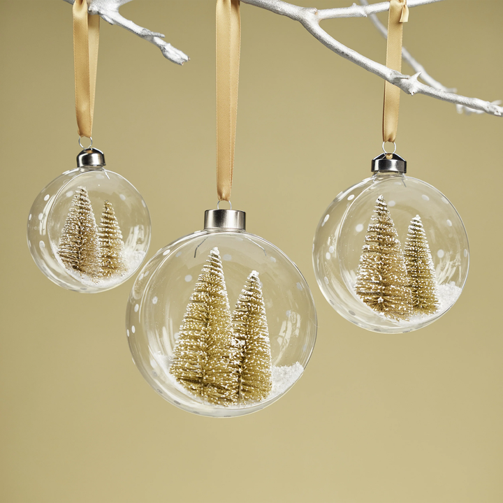 Clear Glass Ball With Gold Pine Trees Ornament