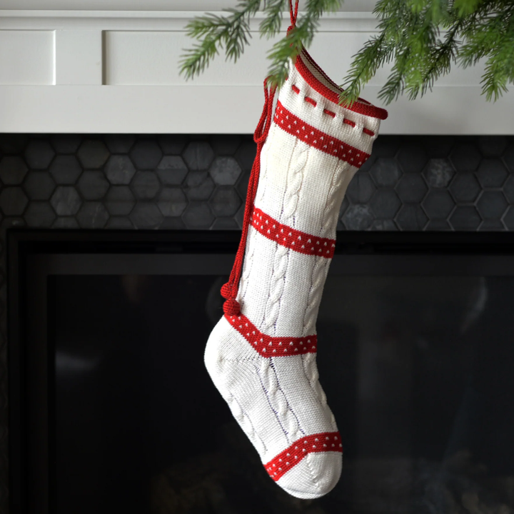 CABLE KNIT STOCKING W/ LACED TOP