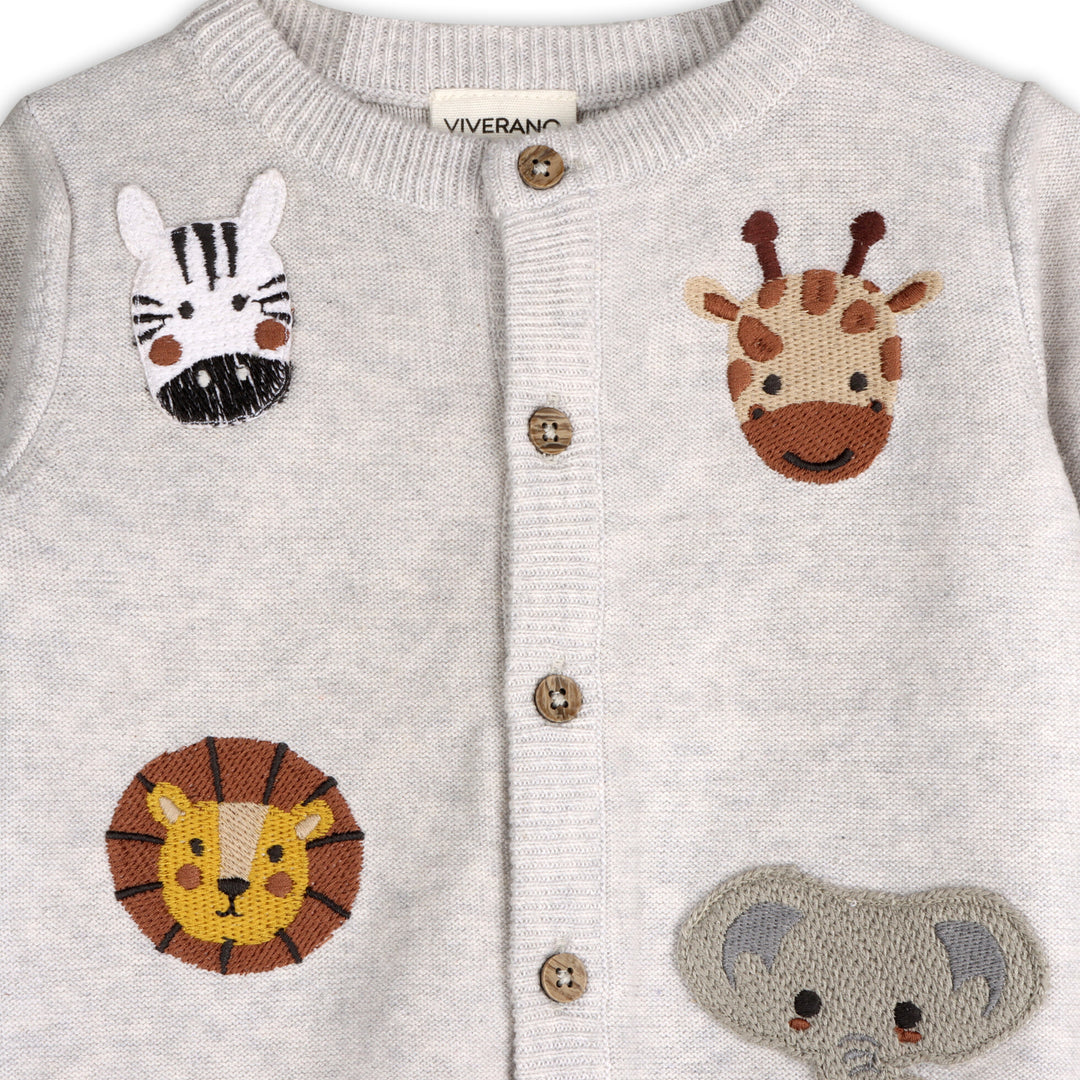 Organic Cotton Animal Friends Embroidered Baby Cardigan Sweater