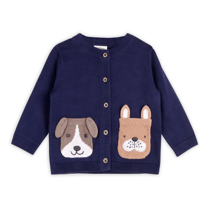 Organic Cotton Dog Pocket Embroidered Sweater Knit Baby Cardigan