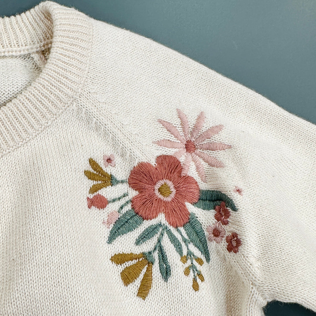 Organic Cotton Duck Mommy & Me Embroidered Baby Cardigan Sweater