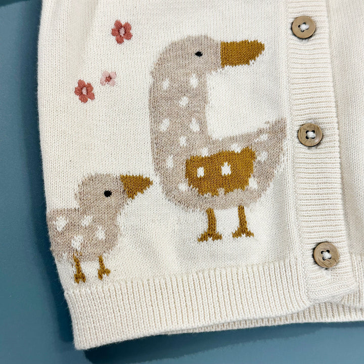 Organic Cotton Duck Mommy & Me Embroidered Baby Cardigan Sweater