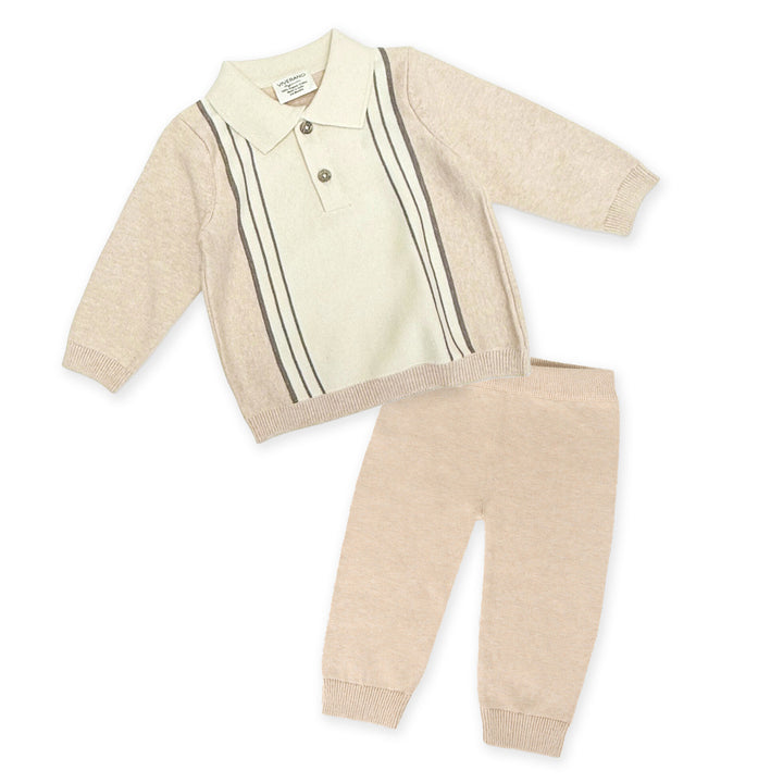 Organic Cotton Classic Stripe Polo Knit Baby Pullover & Pant Set
