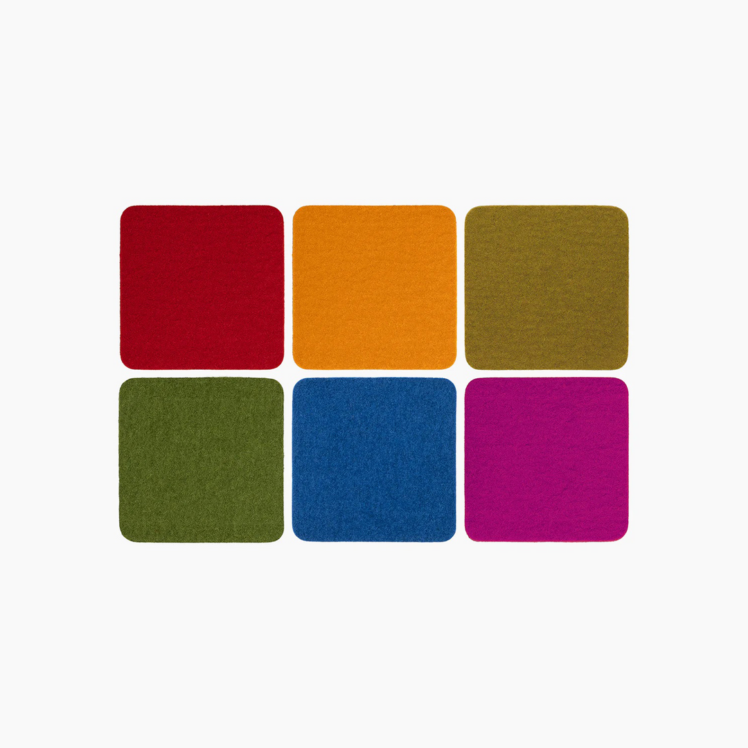 Set of Six Square Felt Coasters - Rainbow Mix