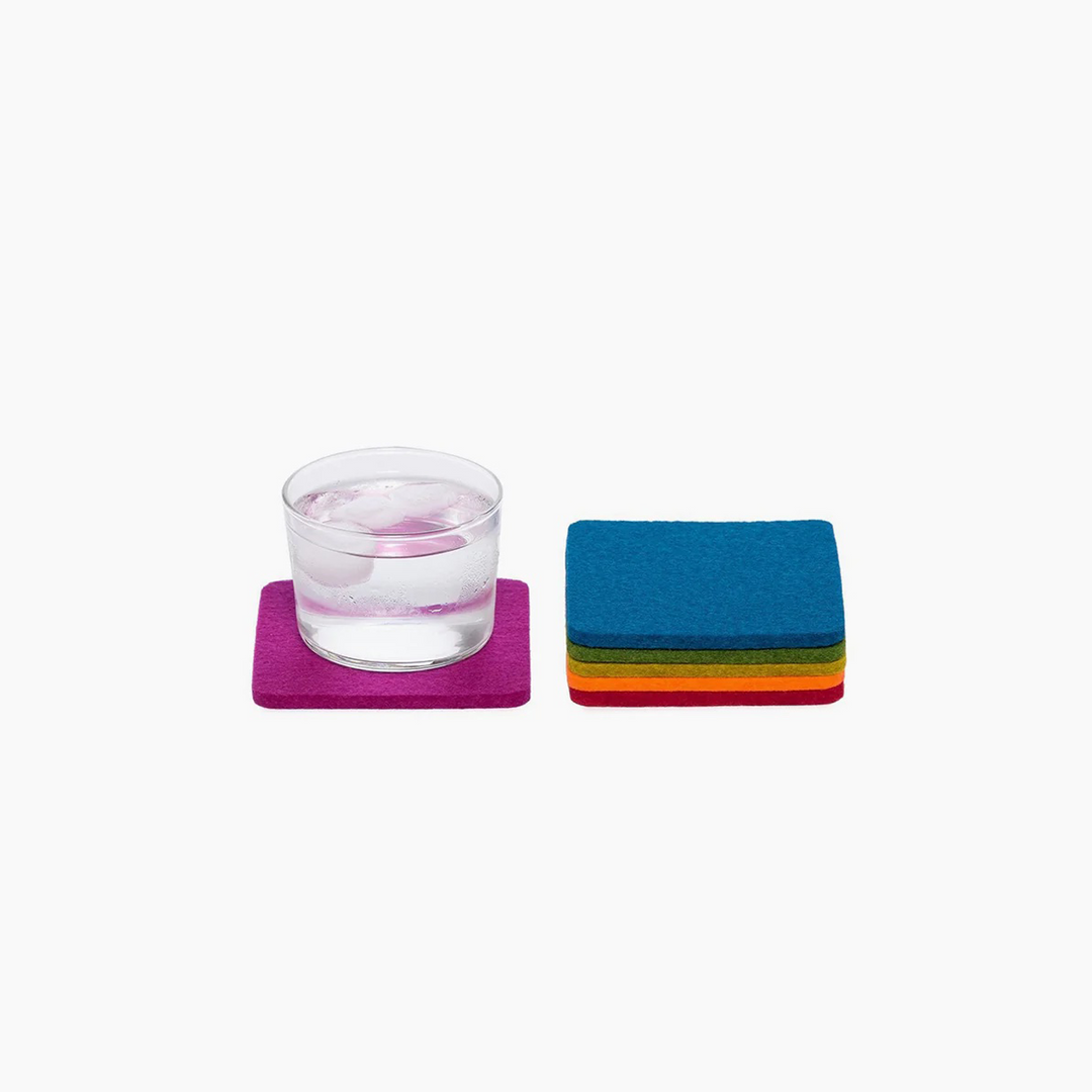 Set of Six Square Felt Coasters - Rainbow Mix