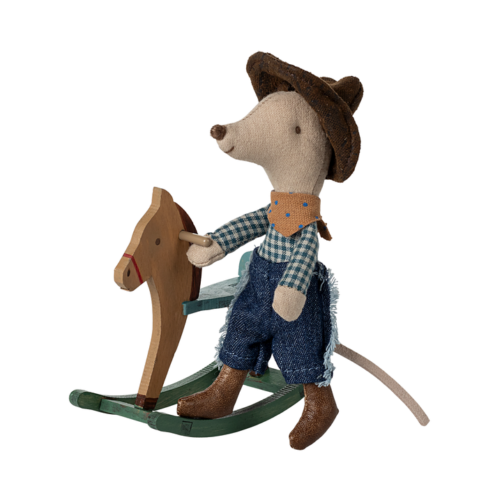 Maileg - Cowboy Mouse On Rocking Horse Little Brother