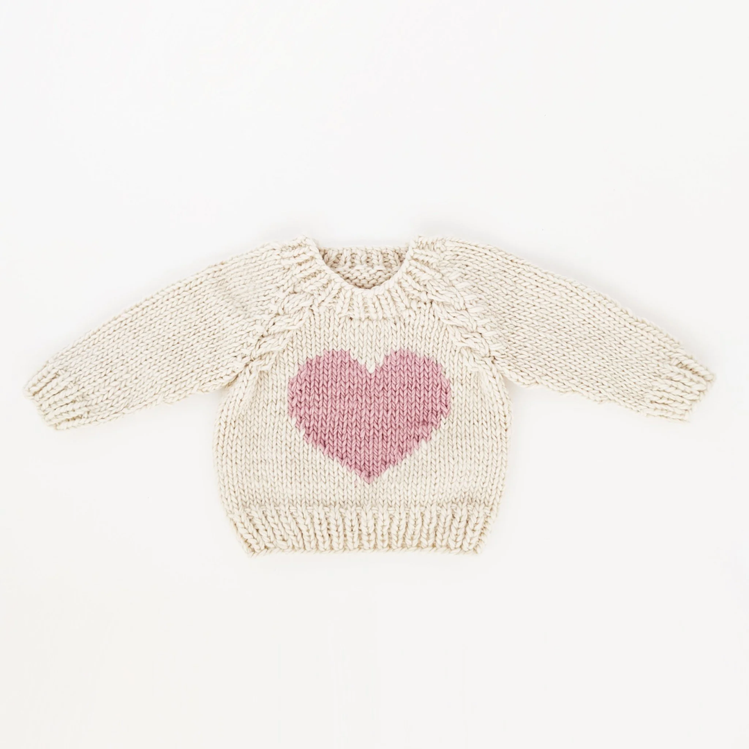 Sweetheart Crew Neck Ivory Pink Sweater For Babies