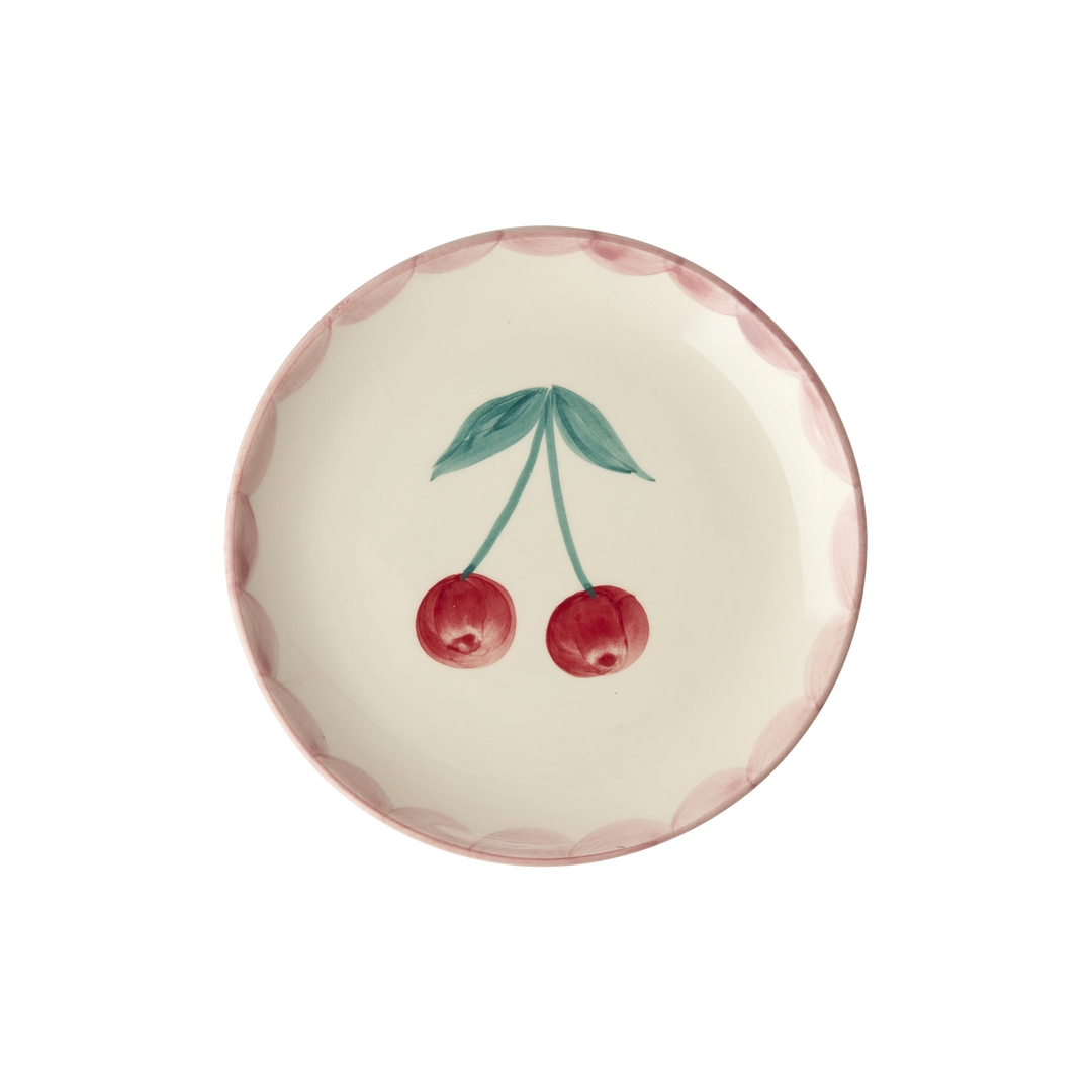 Hand Painted Cake Plate - Red Cherries