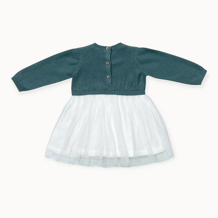 Organic Cable Floral Sweater Knit Top & Tutu Baby Dress In Teal