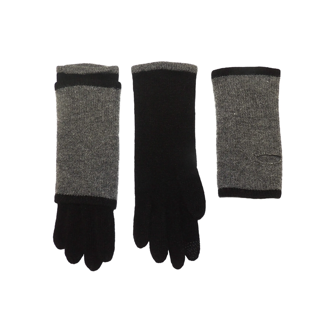 100% Cashmere 3-in-1 Glove with Tipping Ebony & Graphite