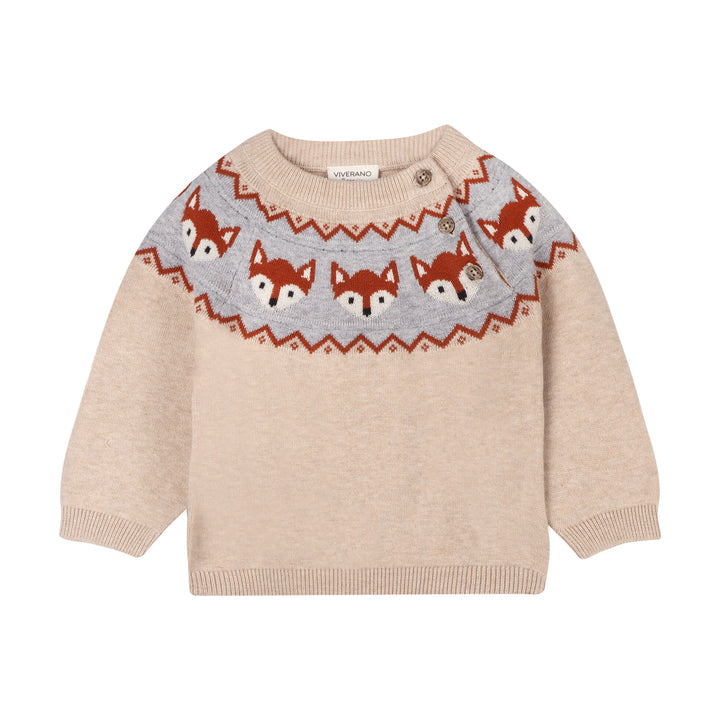 Organic Cotton Fox Jacquard Fair Isle Sweater Knit Baby Pullover
