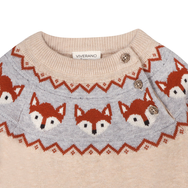 Organic Cotton Fox Jacquard Fair Isle Sweater Knit Baby Pullover