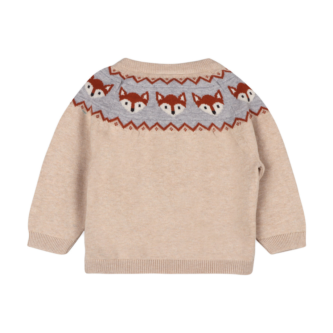 Organic Cotton Fox Jacquard Fair Isle Sweater Knit Baby Pullover