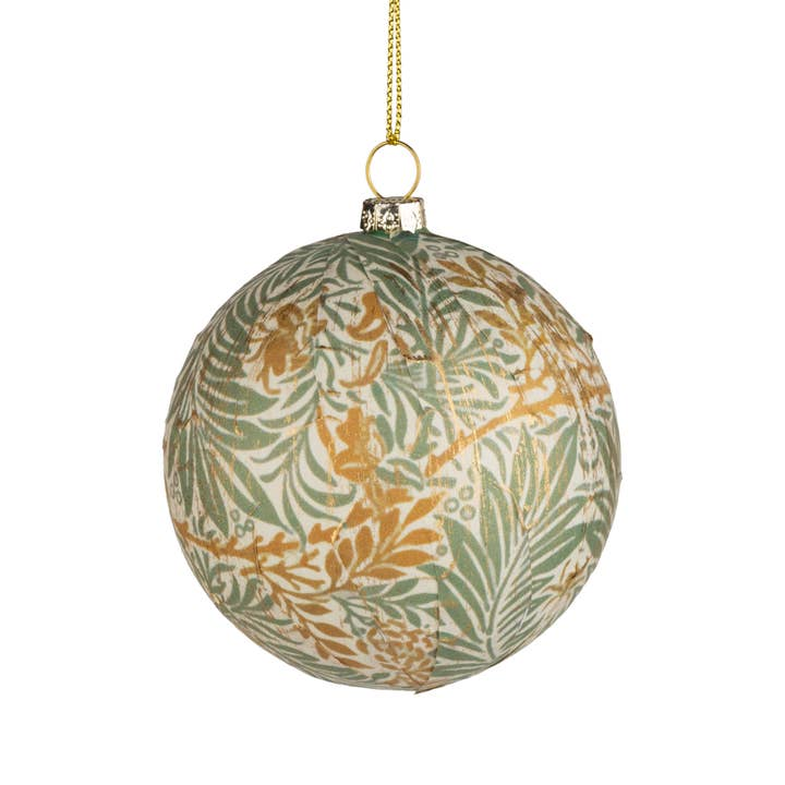 Green &amp; Gold Leaf Paper Ball Ornament