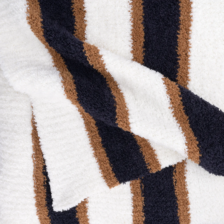 Chenilla Heritage Stripe Throw In Haystack and Dark Navy
