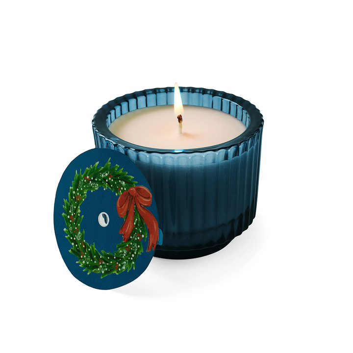 Home for the Holidays Roland Pine 6 oz Blue Single-Wick Ribbed Glass Candle