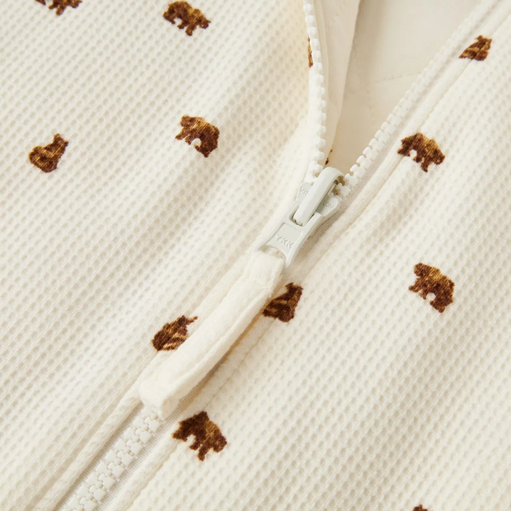Honey Bear Reversible Quilted Waffle Knit Hooded Jumpsuit
